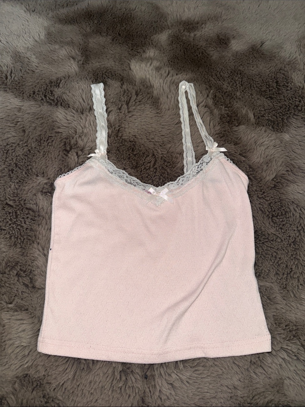 Lace-Trim Cami Tank Top in Light Pink